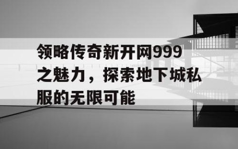 领略传奇新开网999之魅力，探索地下城私服的无限可能