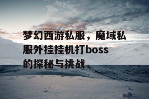 梦幻西游私服，魔域私服外挂挂机打boss的探秘与挑战