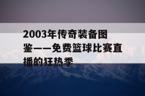 2003年传奇装备图鉴——免费篮球比赛直播的狂热季