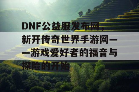 DNF公益服发布网，新开传奇世界手游网——游戏爱好者的福音与探险的开始