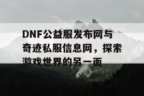 DNF公益服发布网与奇迹私服信息网，探索游戏世界的另一面