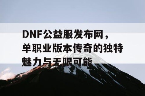 DNF公益服发布网，单职业版本传奇的独特魅力与无限可能