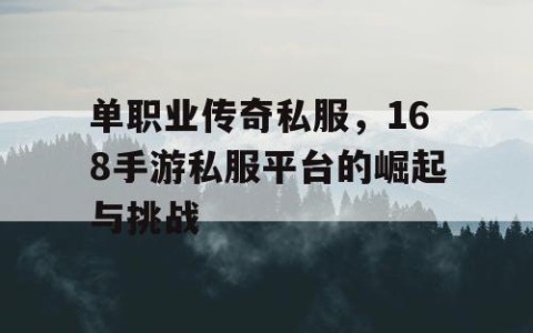 单职业传奇私服，168手游私服平台的崛起与挑战