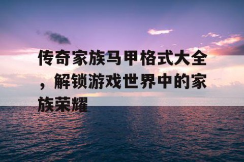 传奇家族马甲格式大全，解锁游戏世界中的家族荣耀