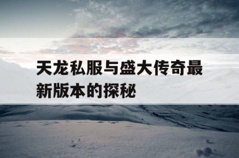 天龙私服与盛大传奇最新版本的探秘