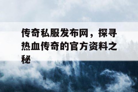 传奇私服发布网，探寻热血传奇的官方资料之秘