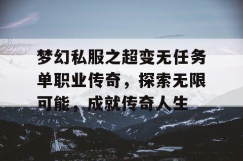 梦幻私服之超变无任务单职业传奇，探索无限可能，成就传奇人生