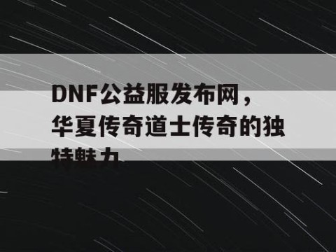 DNF公益服发布网，华夏传奇道士传奇的独特魅力