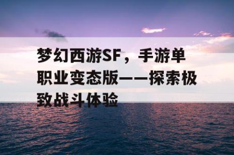 梦幻西游SF，手游单职业变态版——探索极致战斗体验