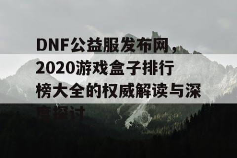 DNF公益服发布网，2020游戏盒子排行榜大全的权威解读与深度探讨