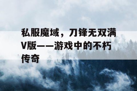 私服魔域，刀锋无双满V版——游戏中的不朽传奇