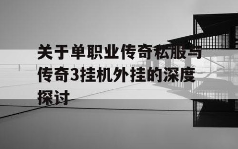 关于单职业传奇私服与传奇3挂机外挂的深度探讨