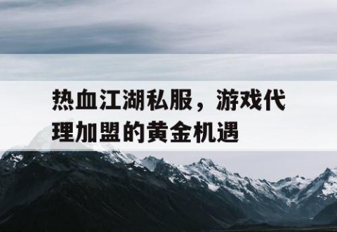 热血江湖私服，游戏代理加盟的黄金机遇