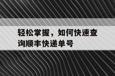 轻松掌握，如何快速查询顺丰快递单号