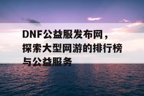 DNF公益服发布网，探索大型网游的排行榜与公益服务
