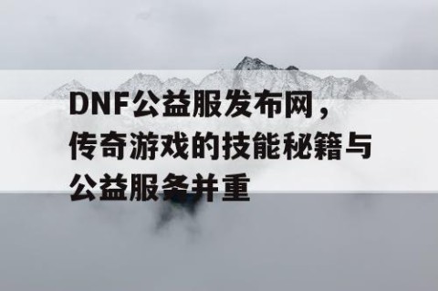 DNF公益服发布网，传奇游戏的技能秘籍与公益服务并重