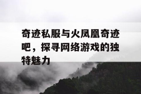 奇迹私服与火凤凰奇迹吧，探寻网络游戏的独特魅力