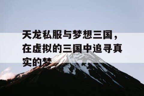 天龙私服与梦想三国，在虚拟的三国中追寻真实的梦