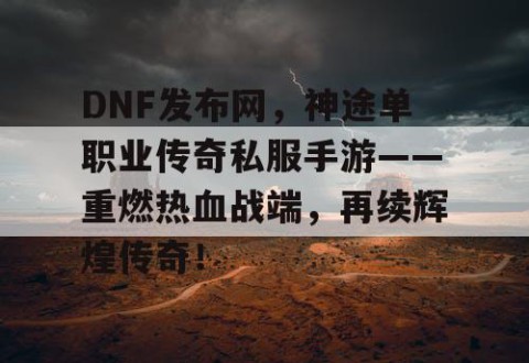 DNF发布网，神途单职业传奇私服手游——重燃热血战端，再续辉煌传奇！