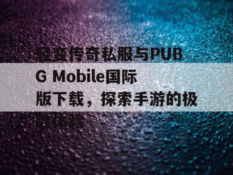 轻变传奇私服与PUBG Mobile国际版下载，探索手游的极致体验