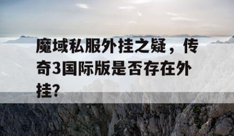 魔域私服外挂之疑，传奇3国际版是否存在外挂？