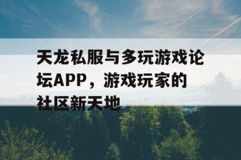 天龙私服与多玩游戏论坛APP，游戏玩家的社区新天地
