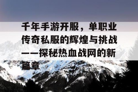 千年手游开服，单职业传奇私服的辉煌与挑战——探秘热血战网的新篇章