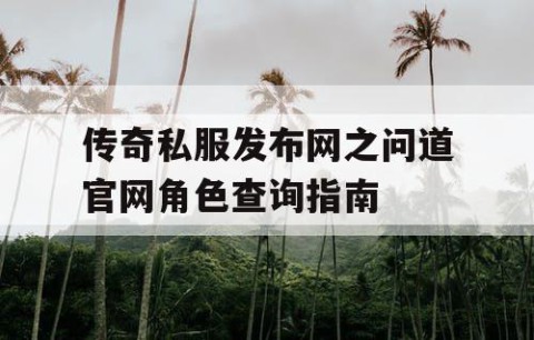 传奇私服发布网之问道官网角色查询指南