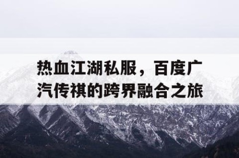 热血江湖私服，百度广汽传祺的跨界融合之旅