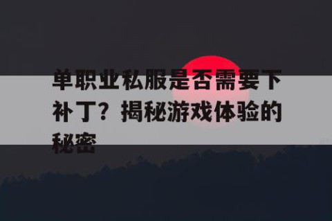 单职业私服是否需要下补丁？揭秘游戏体验的秘密