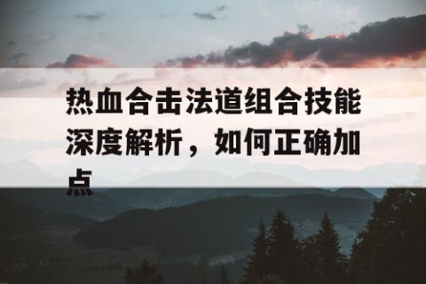热血合击法道组合技能深度解析，如何正确加点