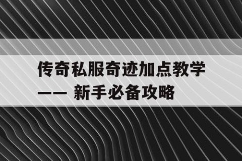 传奇私服奇迹加点教学—— 新手必备攻略