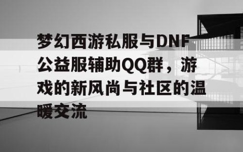 梦幻西游私服与DNF公益服辅助QQ群，游戏的新风尚与社区的温暖交流