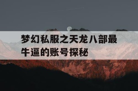 梦幻私服之天龙八部最牛逼的账号探秘