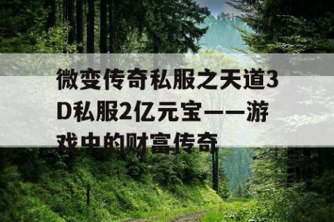 微变传奇私服之天道3D私服2亿元宝——游戏中的财富传奇
