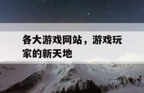 各大游戏网站，游戏玩家的新天地