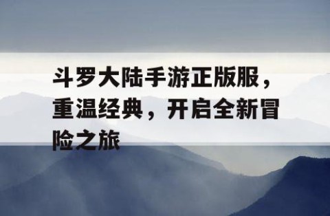 斗罗大陆手游正版服，重温经典，开启全新冒险之旅