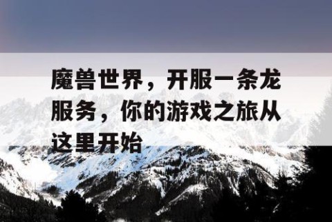 魔兽世界，开服一条龙服务，你的游戏之旅从这里开始