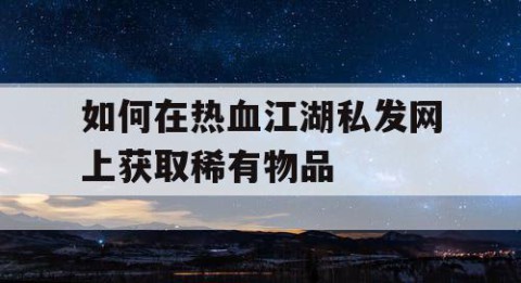 如何在热血江湖私发网上获取稀有物品