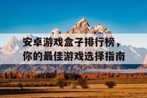 安卓游戏盒子排行榜，你的最佳游戏选择指南