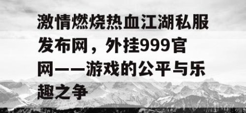 激情燃烧热血江湖私服发布网，外挂999官网——游戏的公平与乐趣之争