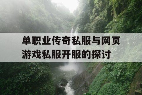 单职业传奇私服与网页游戏私服开服的探讨
