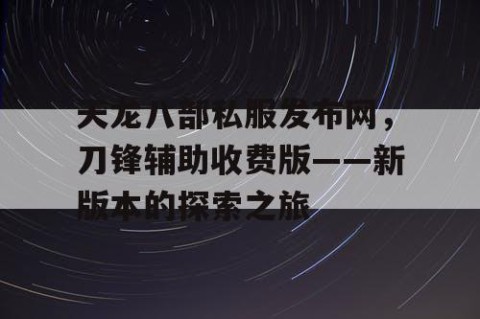 天龙八部私服发布网，刀锋辅助收费版——新版本的探索之旅