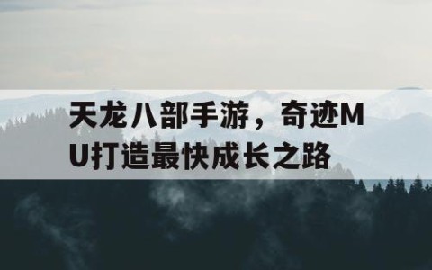 天龙八部手游，奇迹MU打造最快成长之路