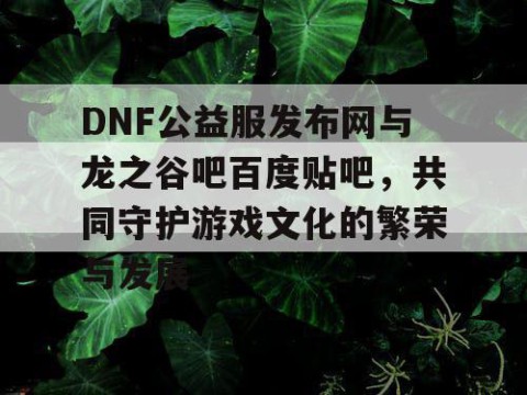 DNF公益服发布网与龙之谷吧百度贴吧，共同守护游戏文化的繁荣与发展