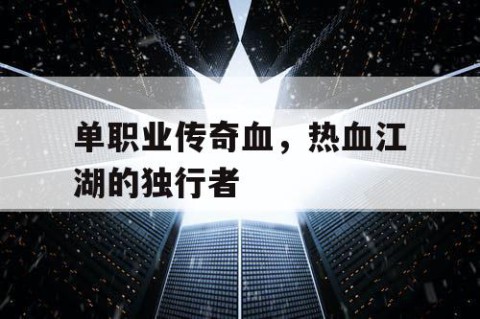 单职业传奇血，热血江湖的独行者