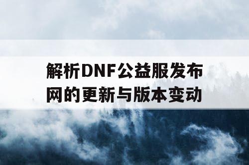 解析DNF公益服发布网的更新与版本变动