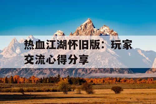 热血江湖怀旧版：玩家交流心得分享