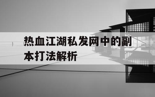 热血江湖私发网中的副本打法解析