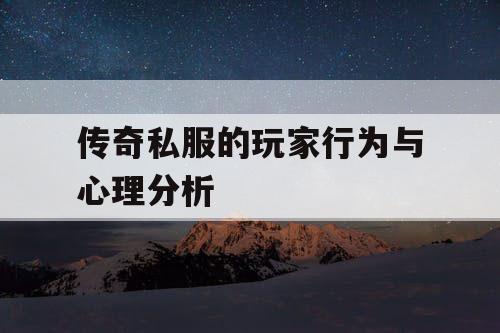 传奇私服的玩家行为与心理分析
